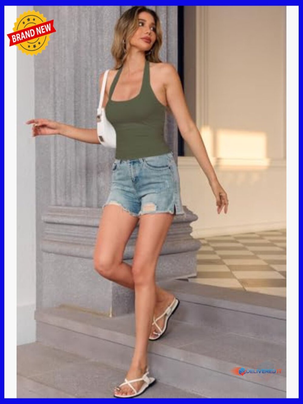 Sexy Halter Neck Backless Tank Top, Stretchy Yoga Fabric, Double-Lined Bust - Picture 5 of 7